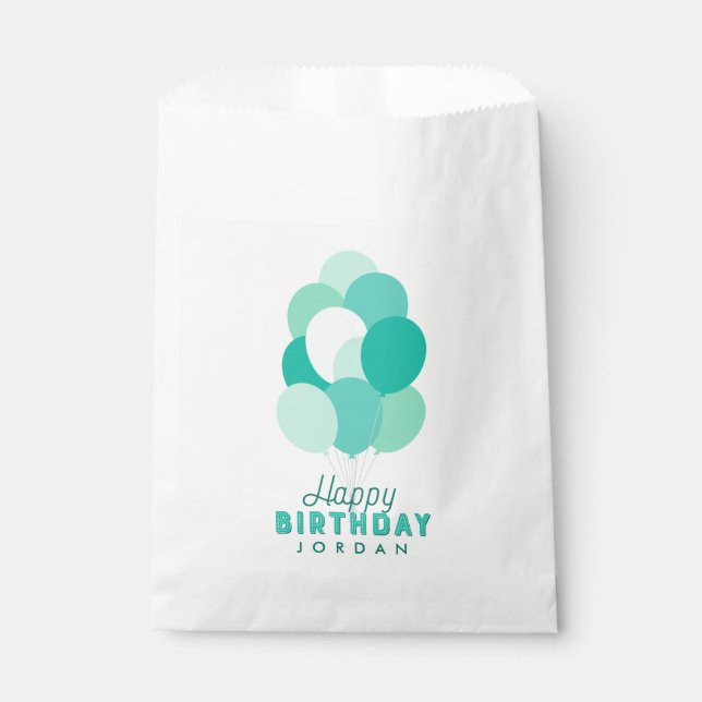 Teal Balloons Happy Birthday Favour Bag (Front)