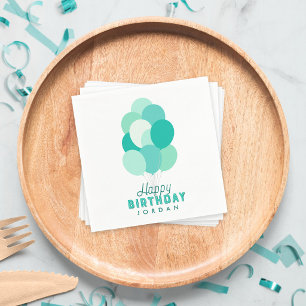 Teal Balloons Happy Birthday Napkin