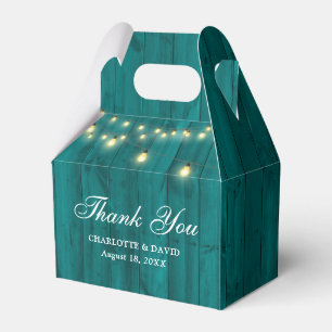 Teal Barn Wood String Lights Wedding Favour Box