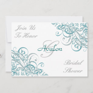 Teal Baroque Swirls Bridal Shower Invitation
