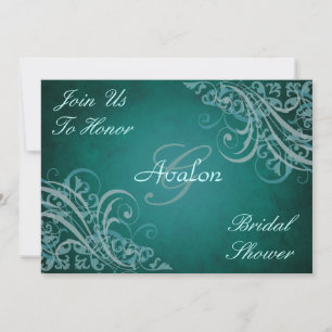 Teal Baroque Swirls Bridal Shower Teal Invitation