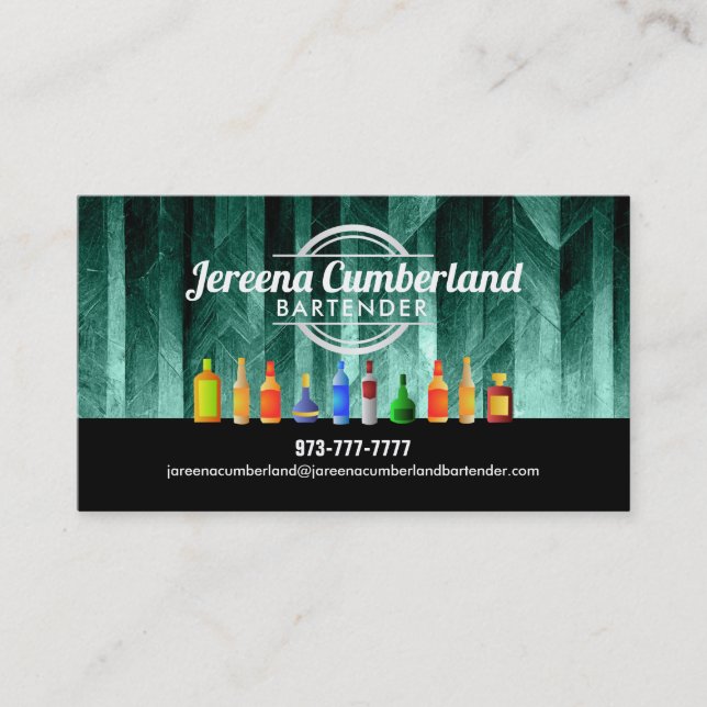 Teal Bartender Business Cards (Front)