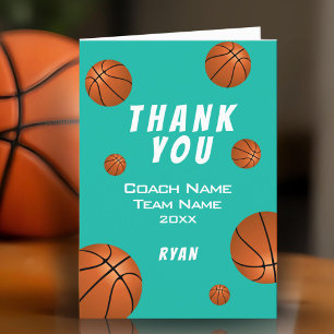 Teal Basketball Ball Thank you Coach Card