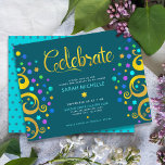 Teal Bat Mitzvah Gold Foil Tree of Life Modern Enclosure Card<br><div class="desc">Be proud, rejoice and showcase this milestone of your favourite Bat Mitzvah! This abstract, graphic faux gold foil tree with sparkly turquoise, teal, purple and blue Star of David and dot “leaves” on a rich, dark teal blue background, is the perfect personalised party info insert for this special occasion. A...</div>
