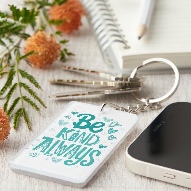 Teal "Be Kind" Motivational Message Key Ring (Front Right)
