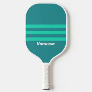 Teal Beach Breeze Across Striping with Name Pickleball Paddle