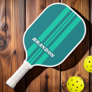 Teal Beach Breeze Rally Stripes with Name Pickleball Paddle