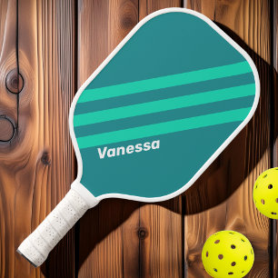 Teal Beach Breeze Stripes with Name Pickleball Paddle