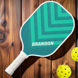 Teal Beach Breeze Vintage Chevron Fade with Name Pickleball Paddle