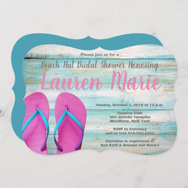 Teal Beach Hut Flip Flops Bridal Shower Invitation (Front/Back)