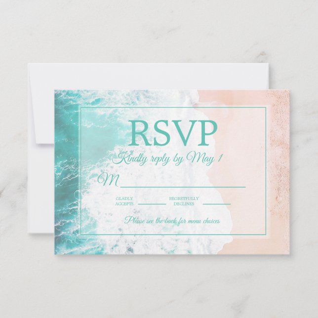 Teal Beach Ocean Sand Wedding RSVP #2 (Front)