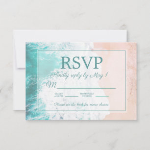 Teal Beach Ocean Sand Wedding RSVP #4 Card