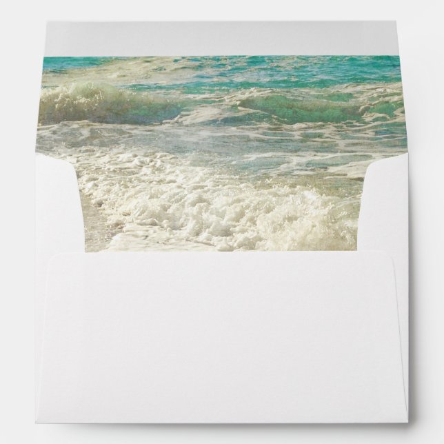 Teal Beach Sea Waves Destination Wedding Envelopes (Back (Bottom))
