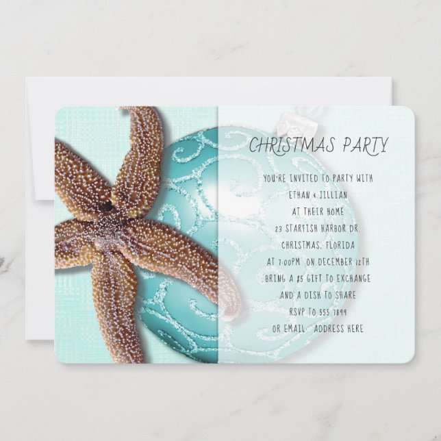 Teal Beach Tropical Christmas Party Invitation (Front)