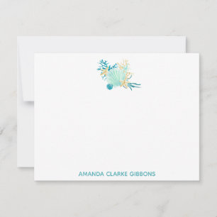 Teal Beach Watercolor Stationery Flat Note Cards