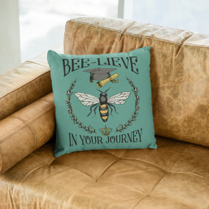 Teal Bee-lieve in Your Journey Graduation Keepsake Cushion