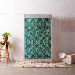 teal,beige,art nouveau,art deco, fan pattern,vinta fabric