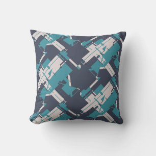 Teal Beige Charcoal Abstract Diagonal Print Motif Cushion