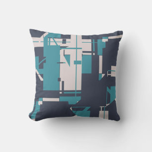 Teal Beige Charcoal Geometric Abstract Design Cushion