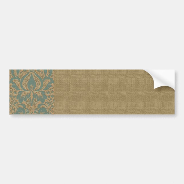 Teal Beige Damask Bumper Sticker (Front)