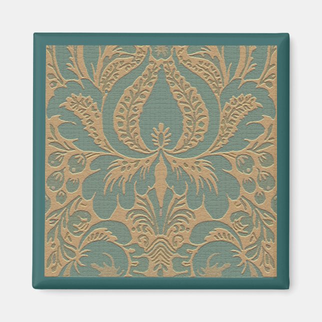 Teal Beige Damask Magnet (Front)