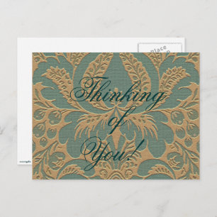 Teal Beige Damask Postcard