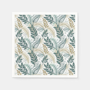 Teal & Beige Elegant Leaf Botanical Floral Pattern Napkin