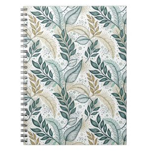 Teal & Beige Elegant Leaf Botanical Floral Pattern Notebook