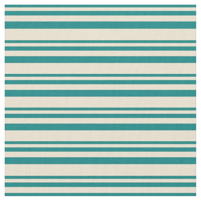 Teal & Beige Pattern of Stripes Fabric (Close Up)