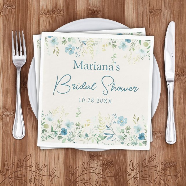 Teal Beige Wildflowers Floral Bridal Shower Napkin (Creator Uploaded)
