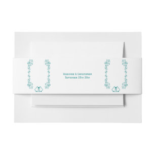Teal Bells Scrollwork Design Wedding Invitation Belly Band