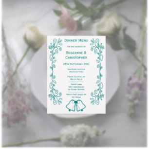 Teal Bells Scrollwork Design Wedding Menu