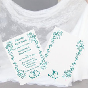 Teal Bells Scrollwork Wedding Reception Invitation