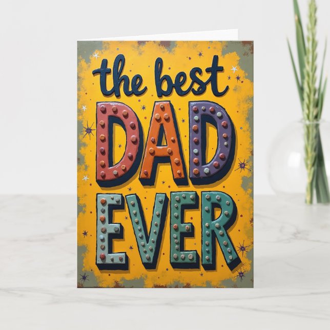 Teal Best Dad Ever Block Print Card (Front)