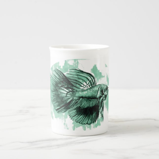 Teal Betta Fish Bone China Mug (Front)