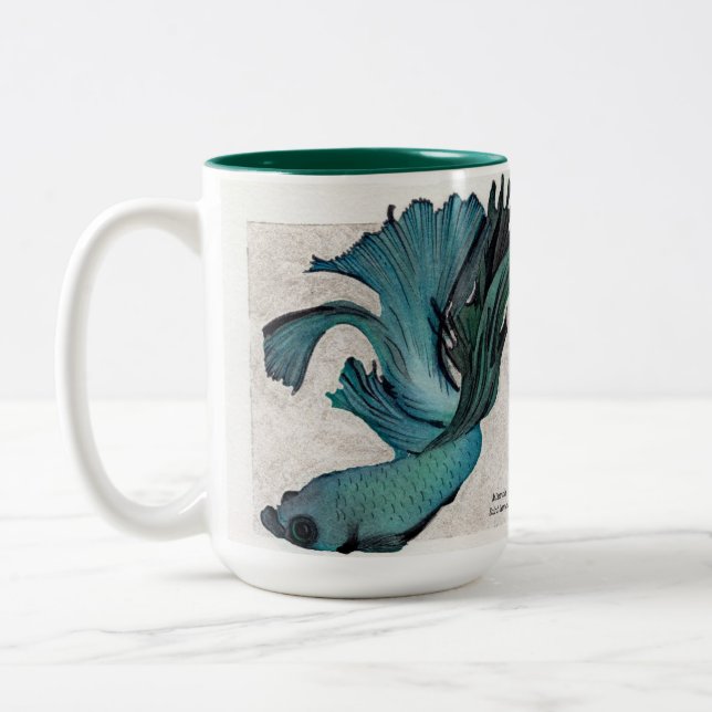 Teal Betta Fish Personalise Large Coffee Mug (Left)