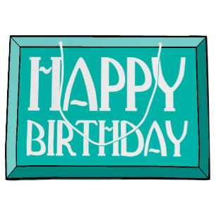 Teal Beveled Happy Birthday Art Deco Large Gift Bag