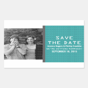 Teal Binary Code Photo Save the Date Stickers