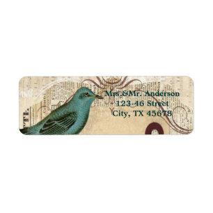 Teal Bird vintage floral botanical wedding Return Address Label