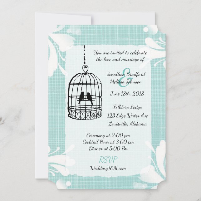 Teal Birdcage Wedding Invitations (Front)