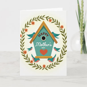 Teal Birdhouse Mothers Day Card