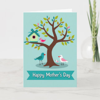 Teal Birds Mothers Day Scene Card
