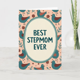Teal Birds Step Moms Day Card