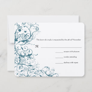 Teal Birds & Swirls Wedding RSVP Response Card