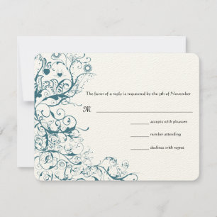 Teal Birds & Swirls Wedding RSVP Response Card
