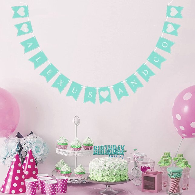 Teal Birthday Bridal Shower Party Personalised Bunting (Creator Uploaded)