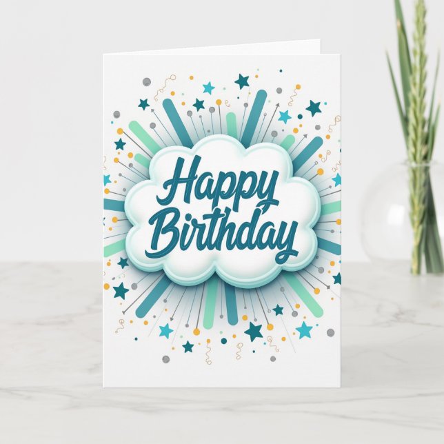 Teal Birthday Cloud Card (Front)