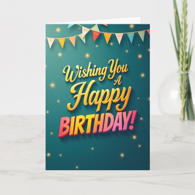 Teal Birthday Starbursts Card (Front)