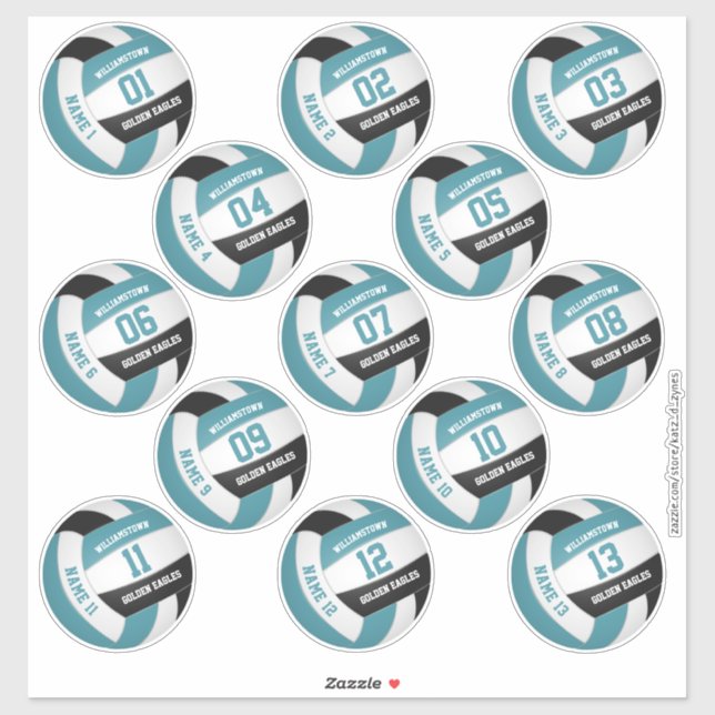 teal black 13 custom players names volleyball (Sheet)