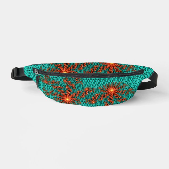 Teal Black Abstract Mandala Pattern Bum Bags (Front)